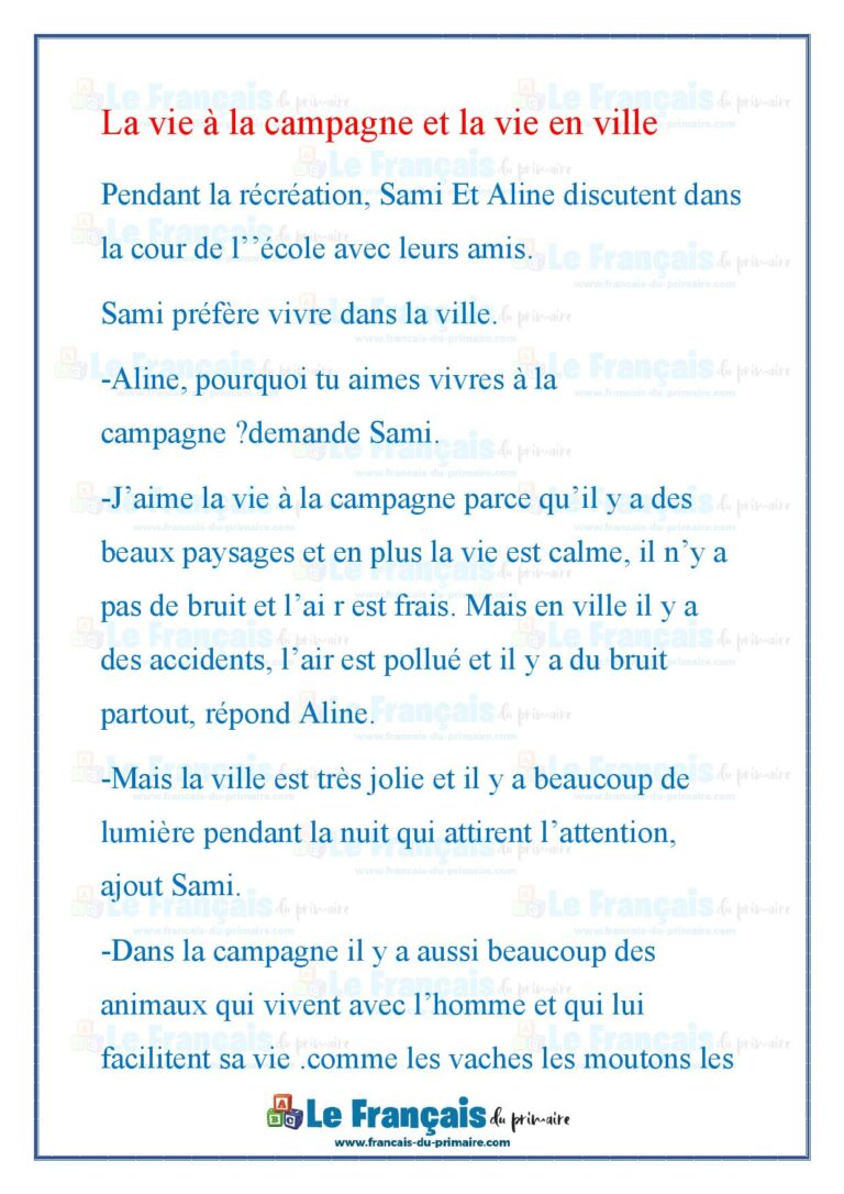 La Vie à La Campagne / à Ville - Le Français Du Primaire