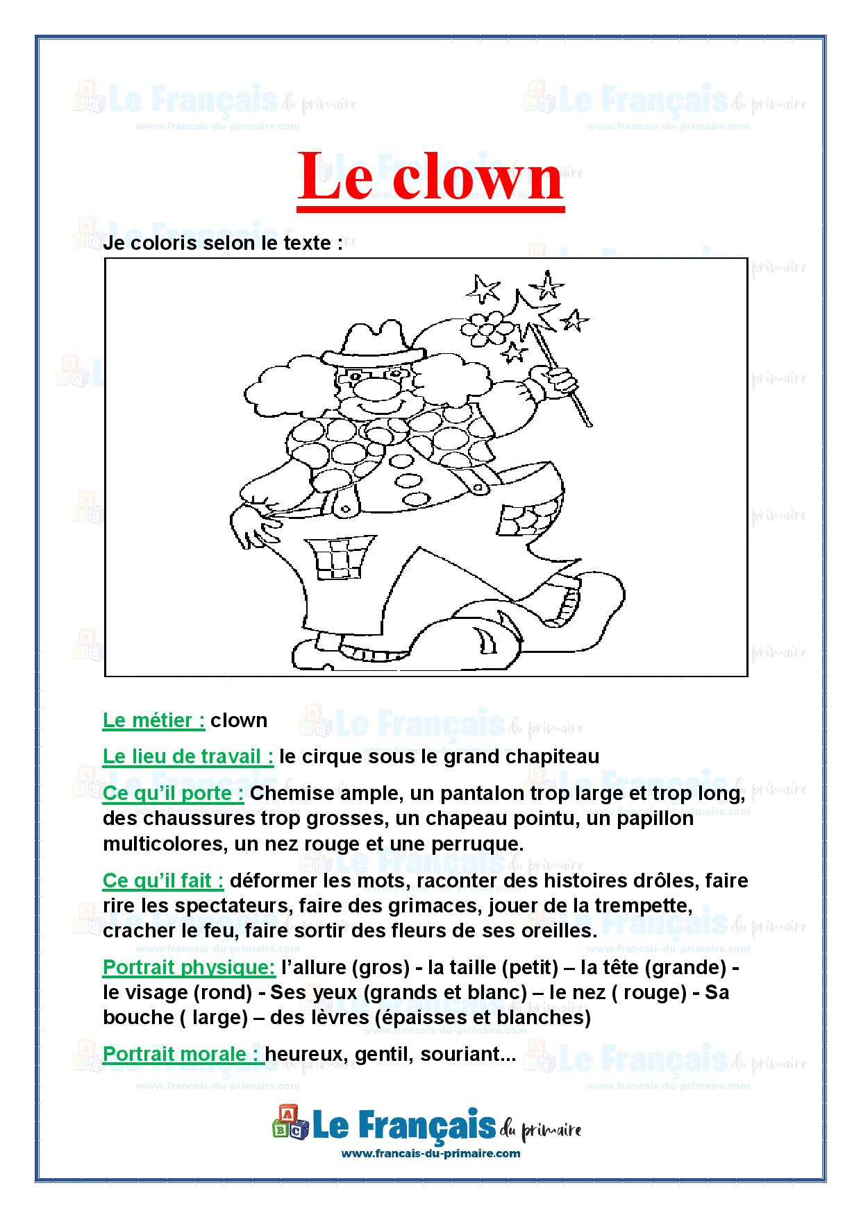 Le clown Le français du primaire