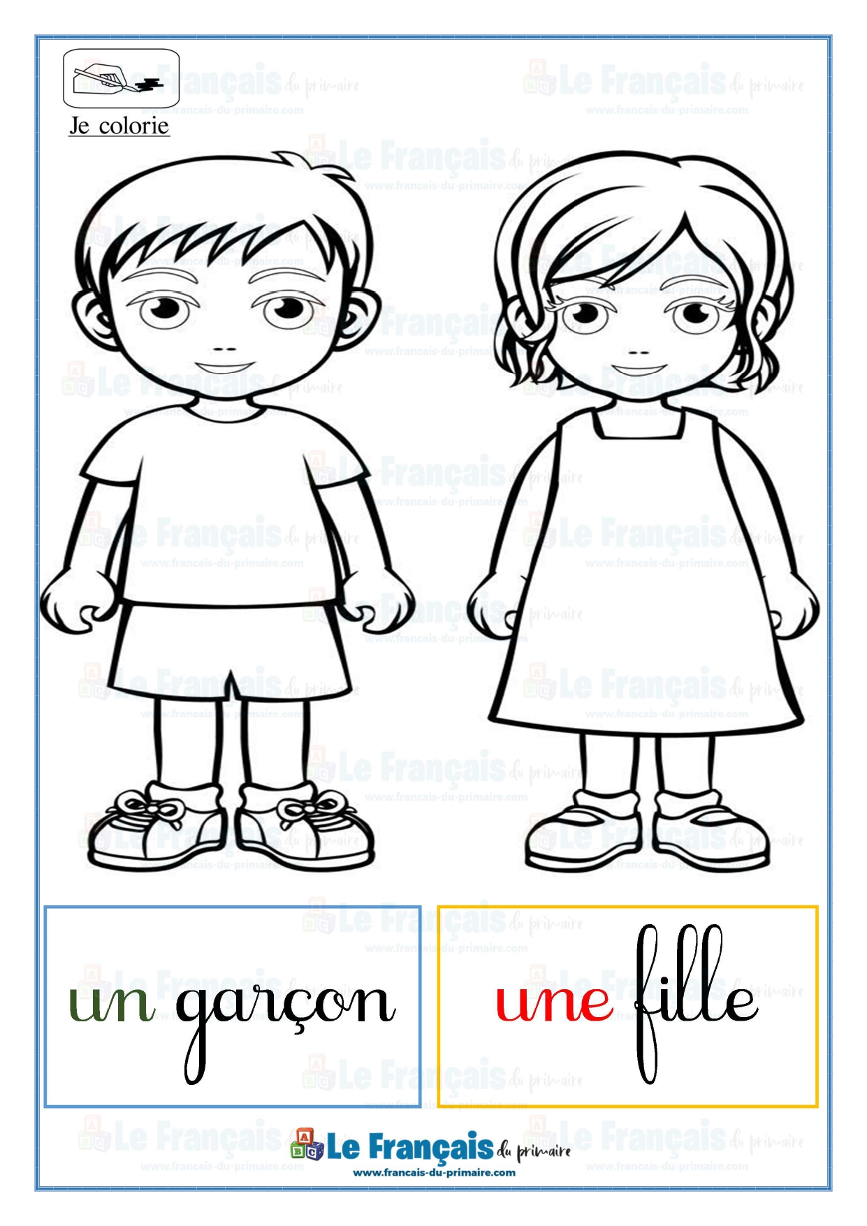 Fiche De Coloriage Fille Garçon Le Français Du Primaire