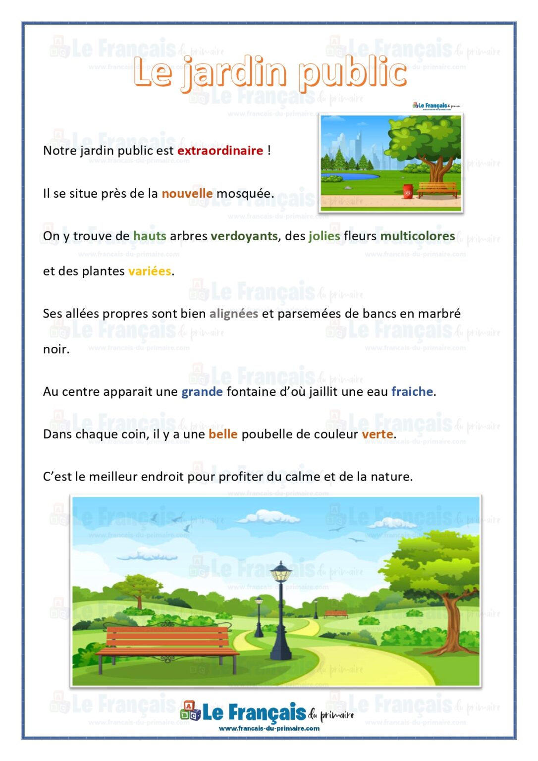 Le jardin public Le français du primaire