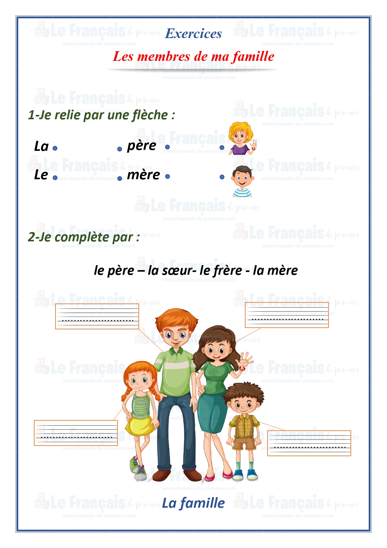 Les Membres De La Famille Exercices Le Français Du Primaire 8852