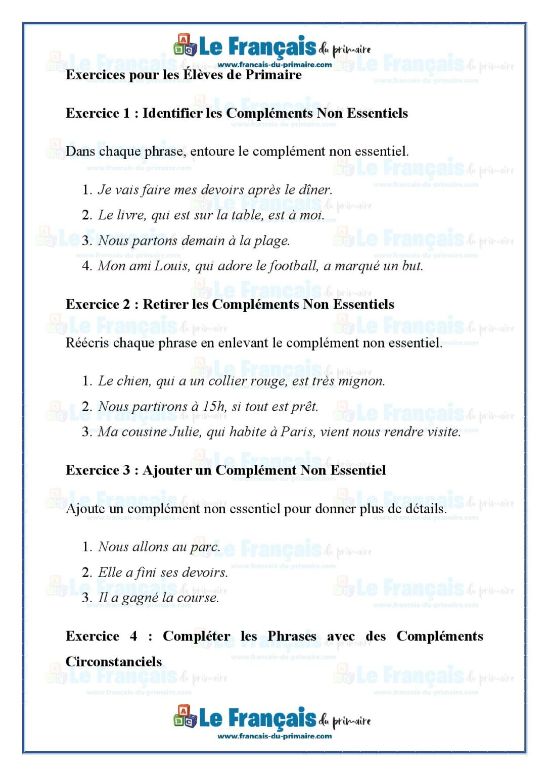 Grammaire Les Compl Ments Circonstanciels Le Fran Ais Du Primaire