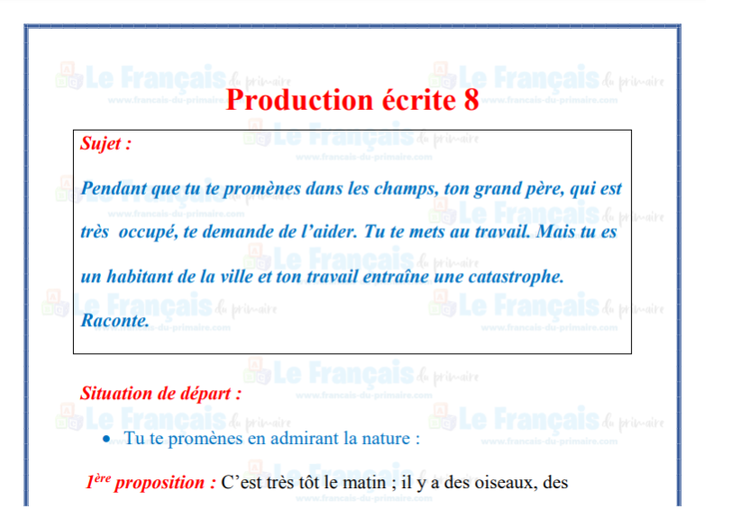 Entrainement 6ème année production écrite