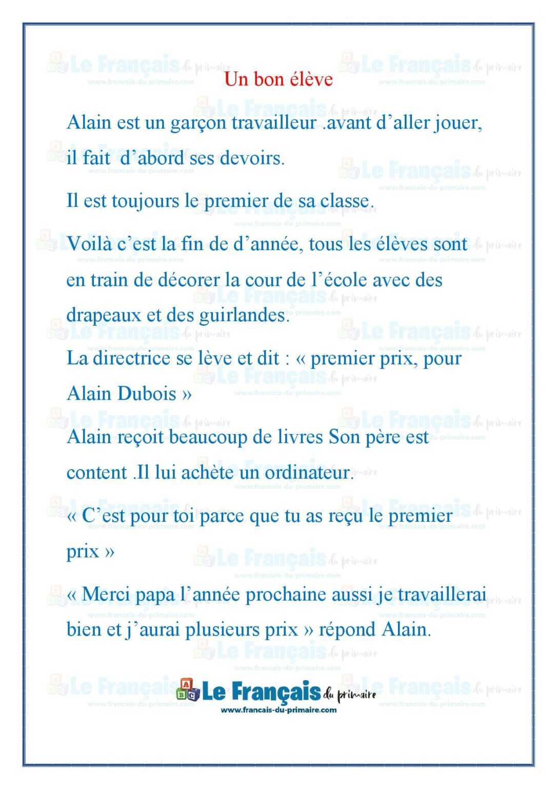 Un bon élève | Le français du primaire