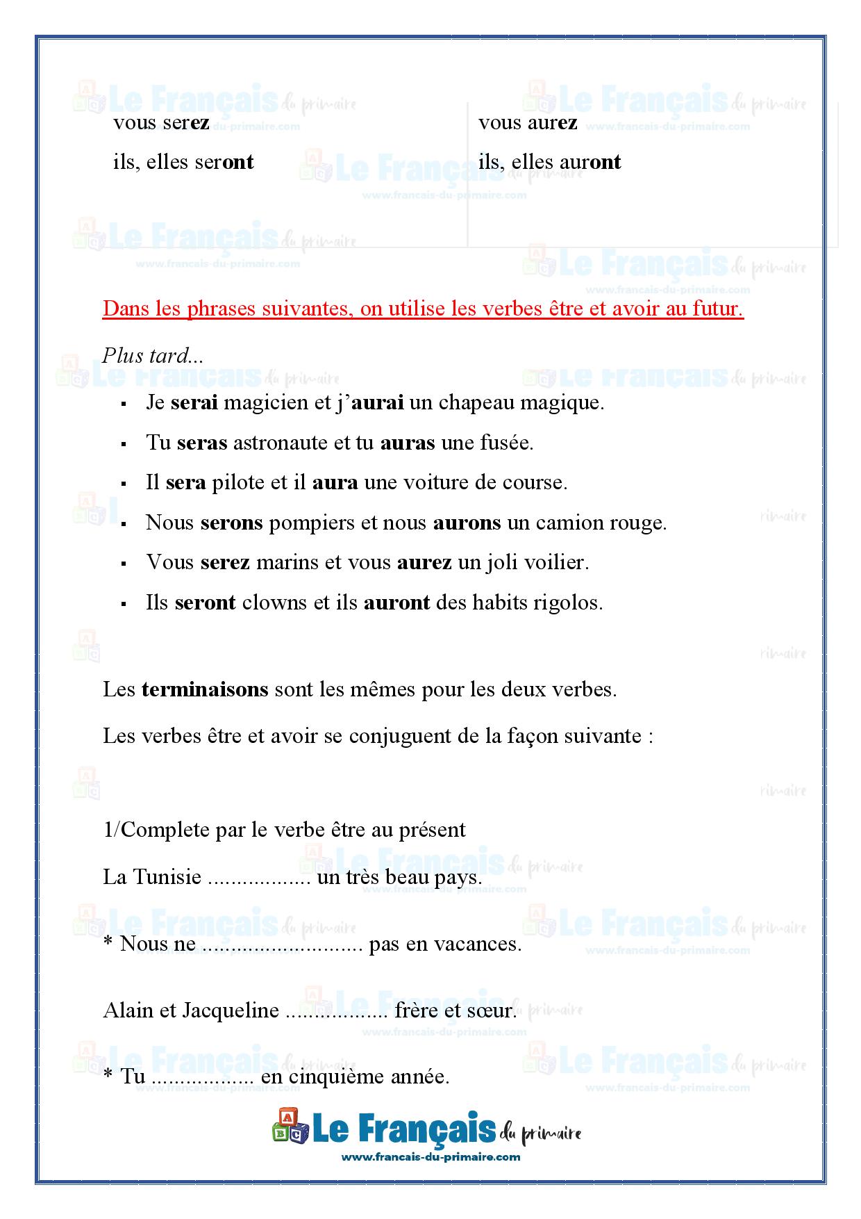 Le verbe être et avoir au présent et au futur - Le français du primaire