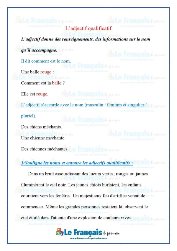 L'adjectif qualificatif | Le français du primaire