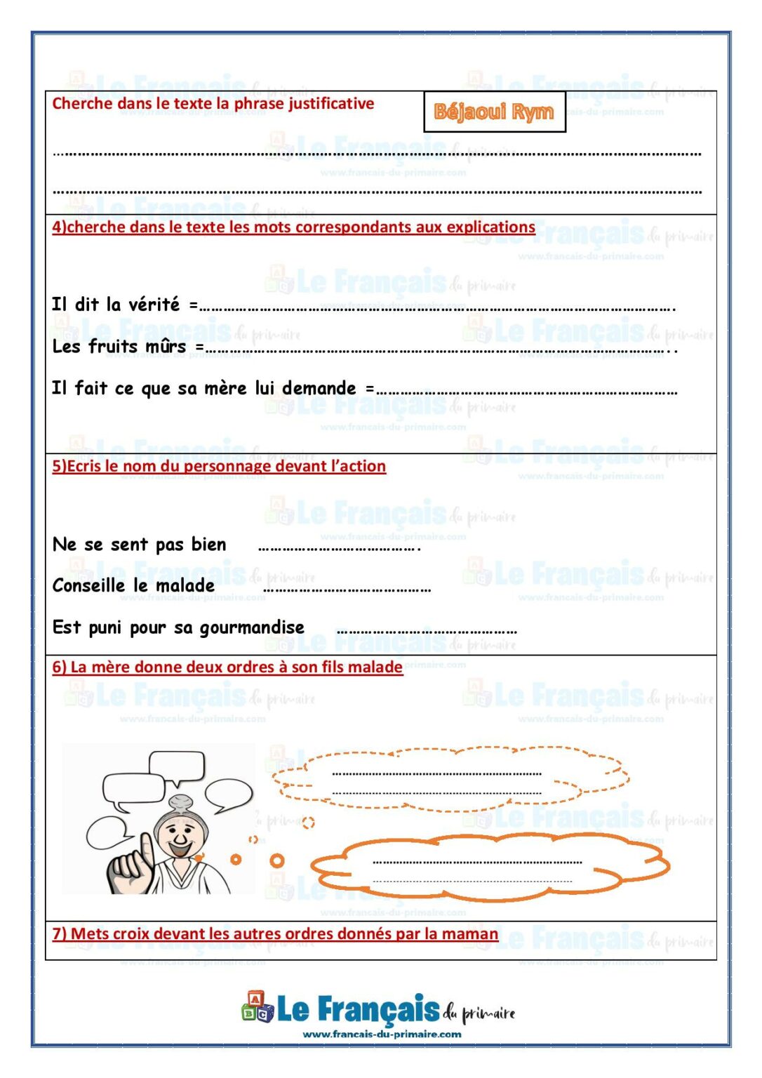 La punition Le français du primaire La punition Le français du primaire