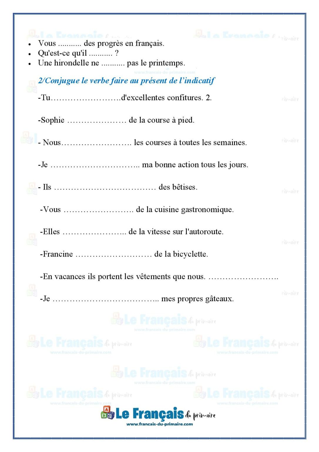 Le verbe faire au présent de l'indicatif | Le français du primaire