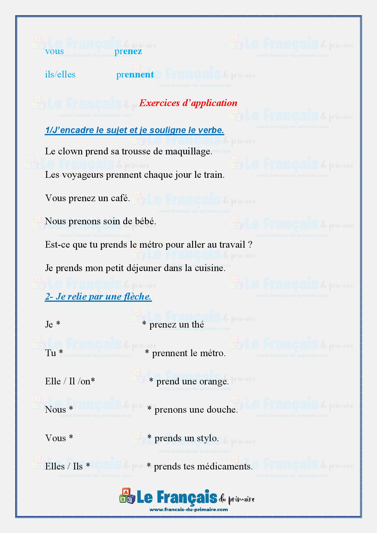 Conjuguer Le Verbe Prendre Au Présent De L'indicatif | Le Français Du ...