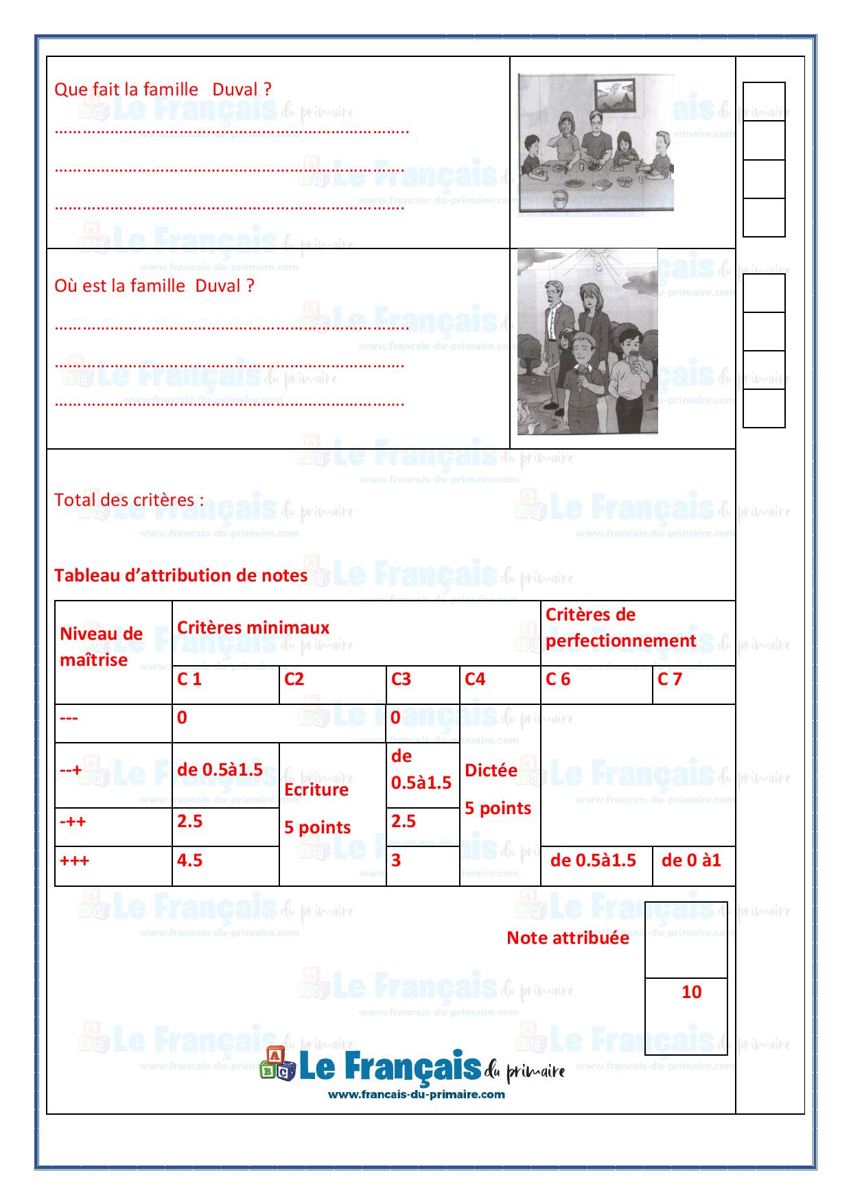 Examen Production Crite Me Ann E Er Trimestre Le Fran Ais Du Primaire