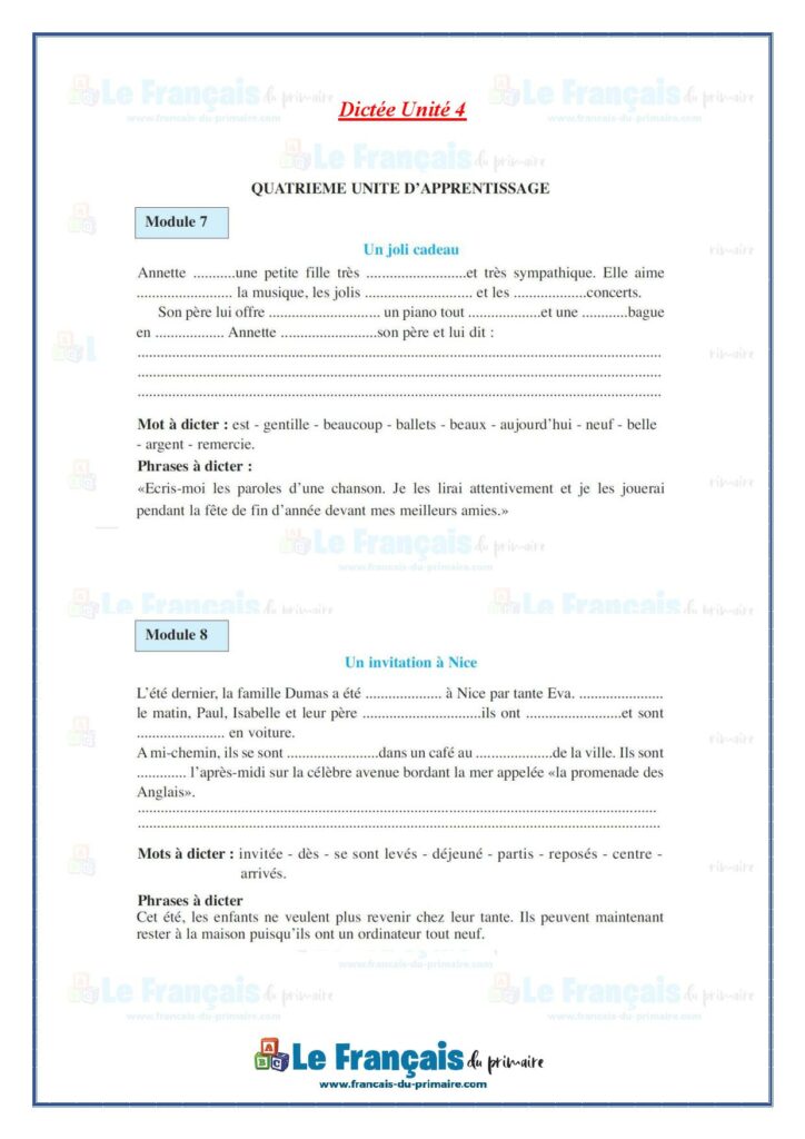 Dictee Pour 6Eme Annee Dict es JUIHEB