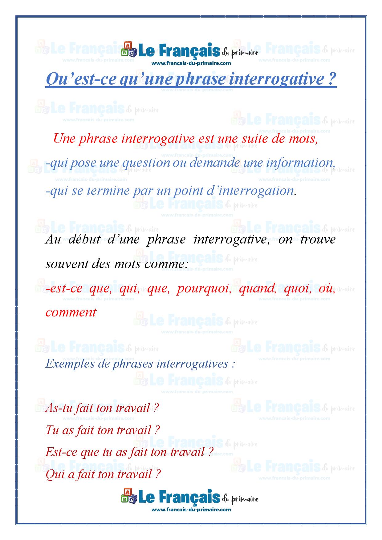 Qu Est Ce Qu Une Phrase Interrogative Qu’est-ce qu’une phrase interrogative ? | Le français du primaire