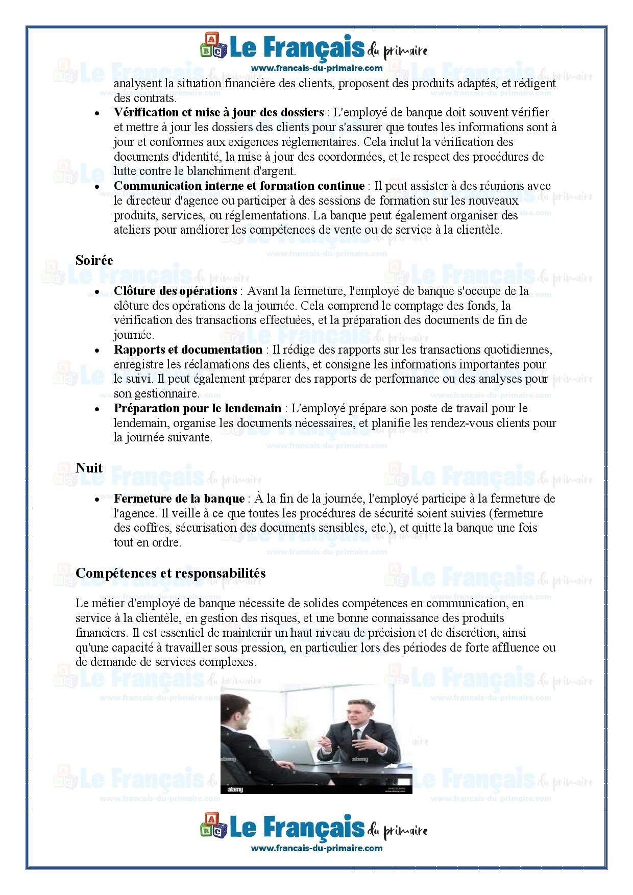 La journée de l'employé de banque | Le français du primaire