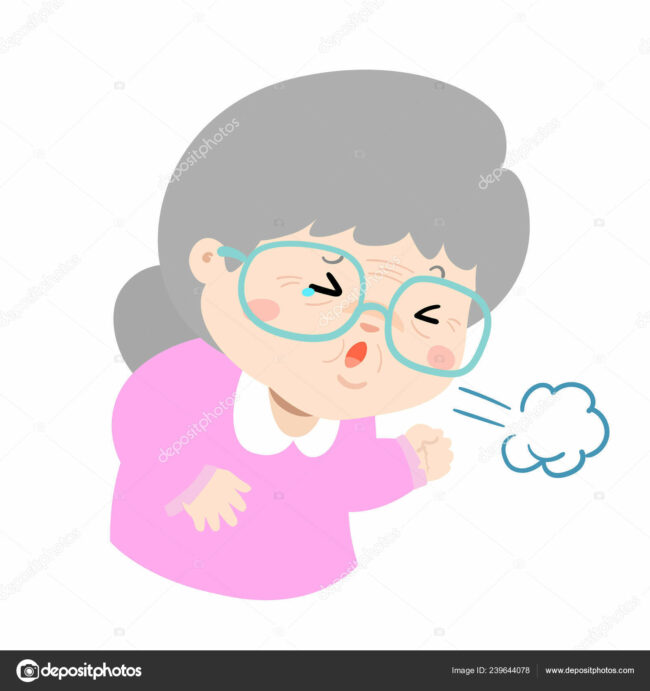 Ill grandmother coughing hard cause flu disease vector